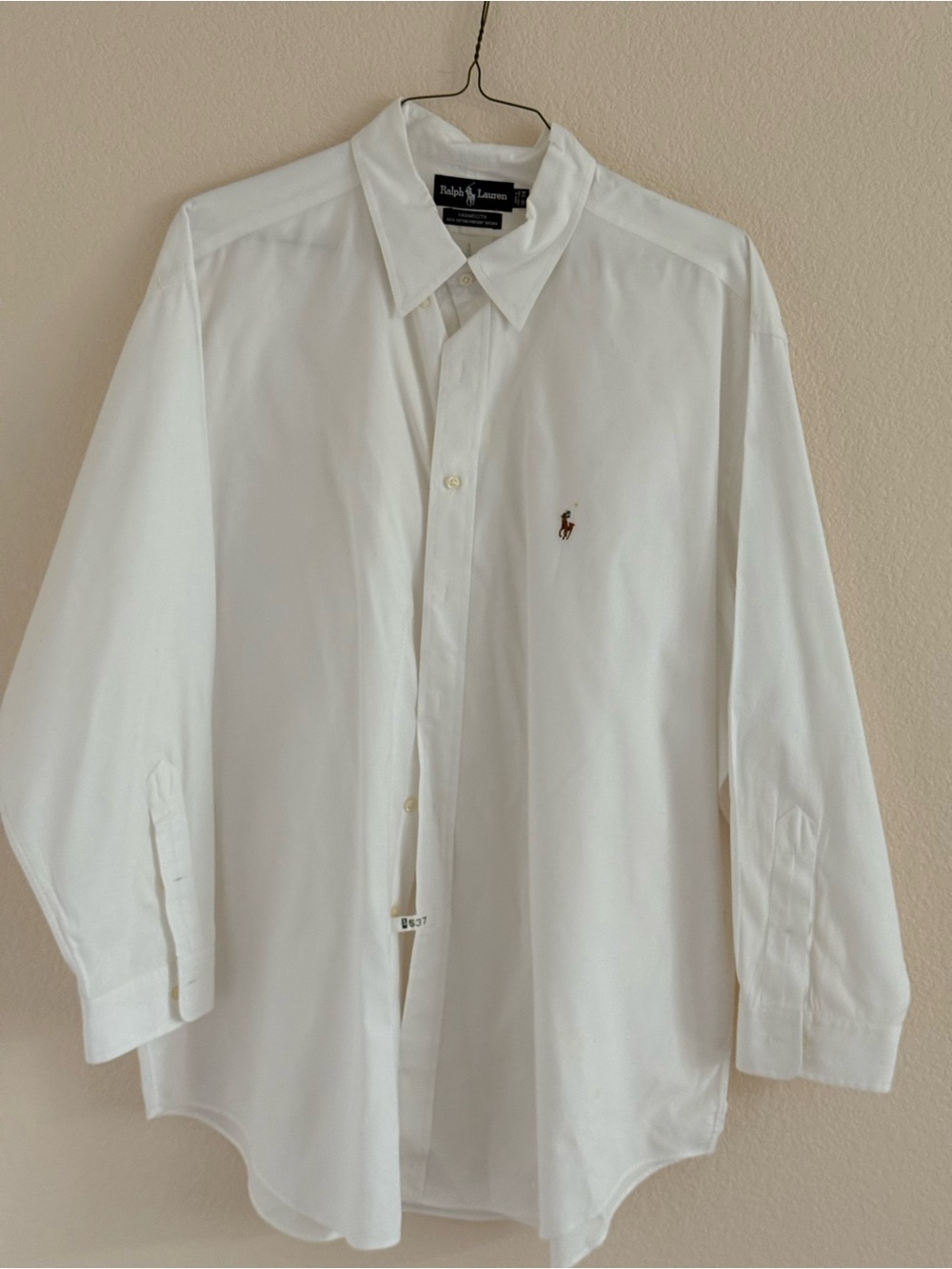 Ralph Lauren White Men's Long-Sleeve Dress Shirt with Pony Logo 18-34